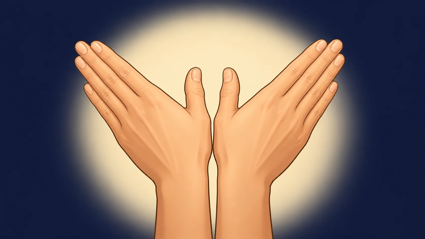 Two hands rotated inward with grouped fingers angled outward as broad wings.