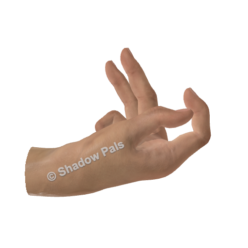 Thumb-side view showing the rabbit’s thumb-index loop, two finger ears, and tucked little finger