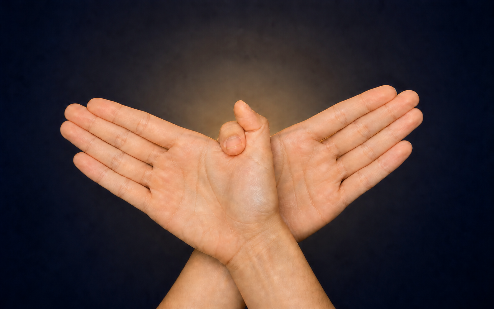 Two palms with grouped fingers making a classic bird shadow pose